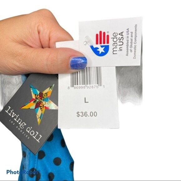 Living Doll Blue and Black Polkadot Dress Size Large NWT - Picture 4 of 6